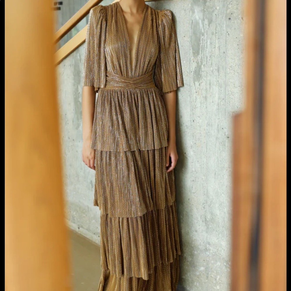Sabina Musayev Gold Sia Dress Size Medium